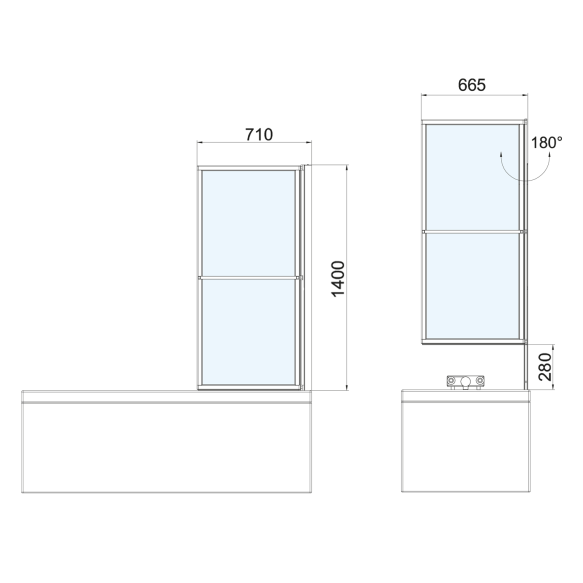 vannisein Kagera Foldable 710 mm valge matt/kirgas klaas