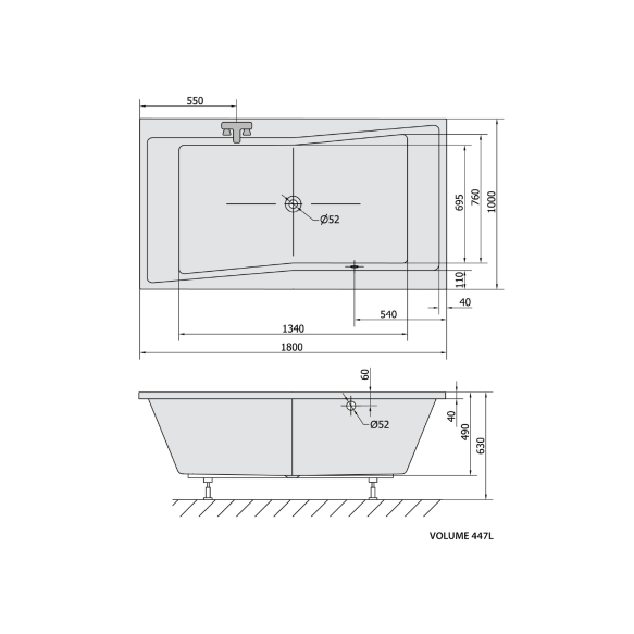 vann Quest 180x100x49 cm, valge