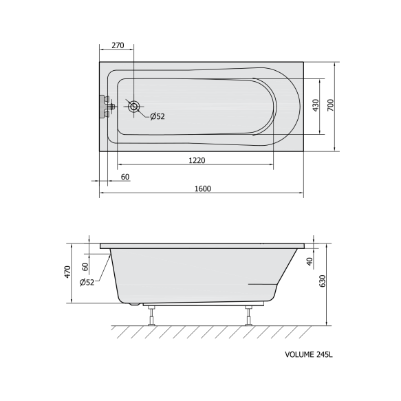 vann Lisa 160x70x47 cm, valge