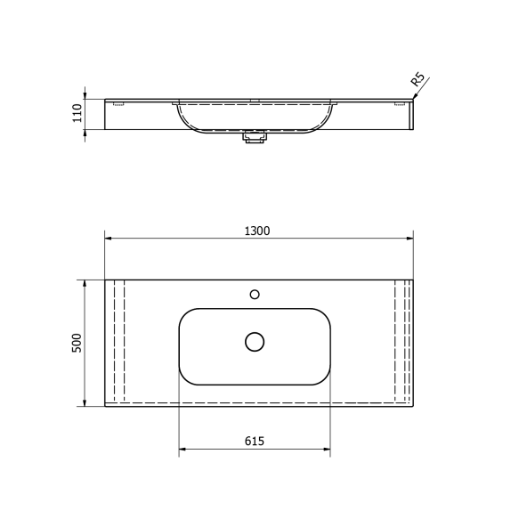 valamu EMICO double Central, versioon L, 130x50 cm, valge matt