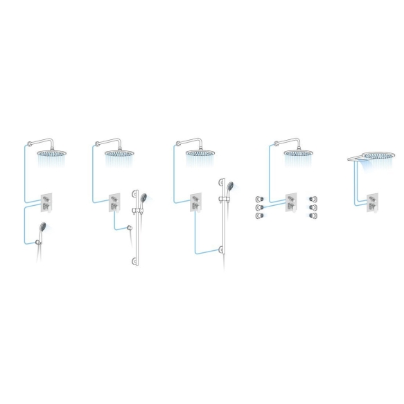 KIMURA Concealed thermostatic shower mixer, 2outlets, chrome, metal handles, with assembly box