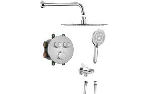 SMART SELECT Round concealed thermostatic shower set with mixer, box, 2 outlets, chrome