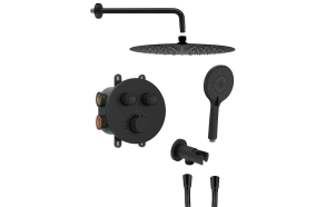 SMART SELECT Round concealed thermostatic shower set with mixer, box, 2 outlets, black matt