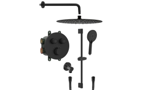 SMART SELECT Round concealed thermostatic shower set with mixer, box, 2 outlets, black matt