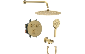 SMART SELECT Round concealed thermostatic shower set with mixer, box, 2 outlets, gold matt