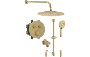 SMART SELECT Round concealed thermostatic shower set with mixer, box, 2 outlets, gold matt