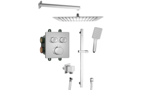 SMART SELECT Square concealed shower set with thermostatic mixer, 2 outlets, adjustable shower holder, chrome