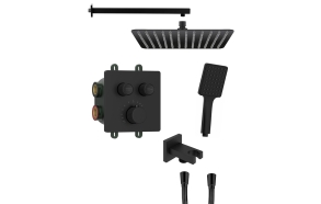 SMART SELECT Square concealed thermostatic shower set, 2 outlets, output, black matt