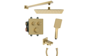 SMART SELECT Square concealed thermostatic shower set, 2 outlets, output, gold matt