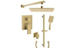 CUBEMIX concealed shower set with mixer tap, 2 outlets, gold matt