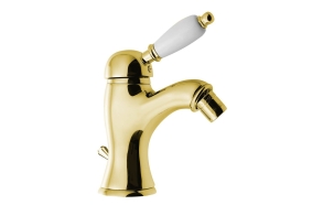 KIRKÉ WHITE Bidet mixer tap lever white, with pop up waste, gold