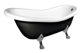RETRO Freestanding Bath 169x75x72cm, Chrome Matt Legs, Black/White