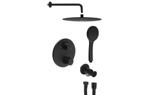 Concealed Shower Set with Thermostatic Mixer Tap, Installation Box, 2 Outlets, black matt