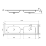 valamu ARUBA Double Central, 170x51.5 cm, valge matt